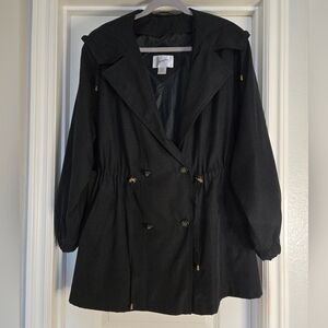 Vintage Jacqueline Ferrar Black Double Breasted Hooded Coat Jacket Petite Large